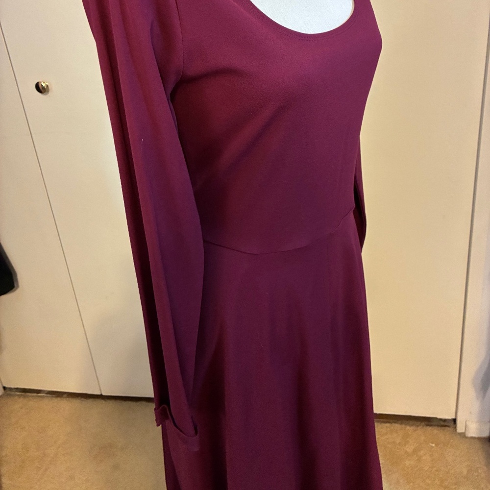 Alfani Burgundy Fit and Flare Dress, Sccop Neck Dress, Long Sleeves,  Medium - Picture 3 of 10